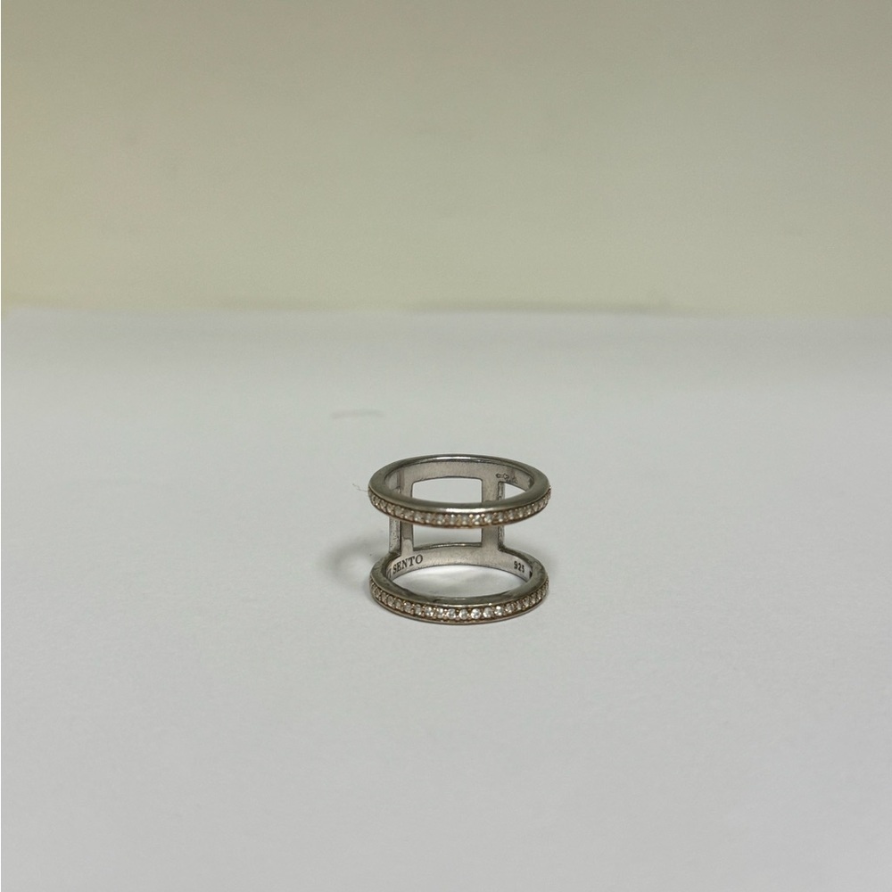 Ti Sento Sparkly Sterling Silver 925 Double Band Pave Ring Size 7